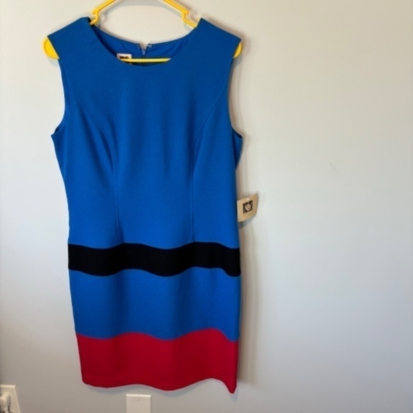 Anne Klein Women's Blue Sheath Midi Dress Striped Red w/ Black, NWT Size 12 - Picture 7 of 10